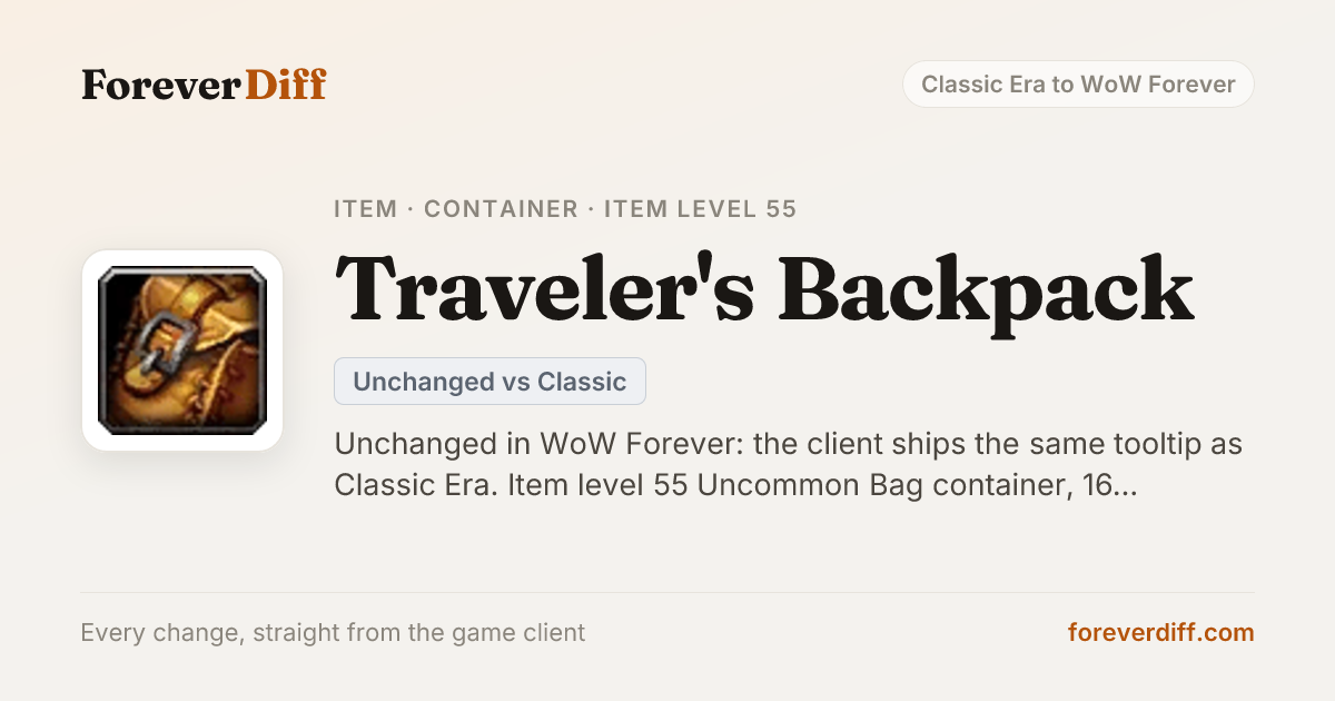 Traveler's Backpack - WoW Forever Item: Unchanged