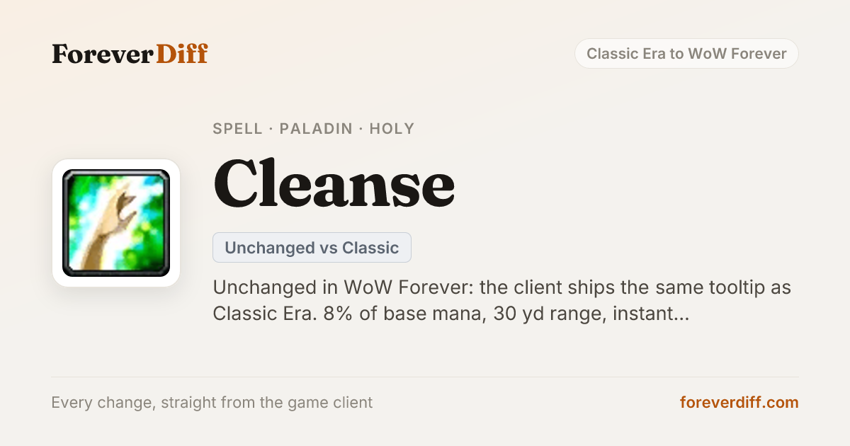 Cleanse - WoW Forever Spell: Unchanged vs Classic Era